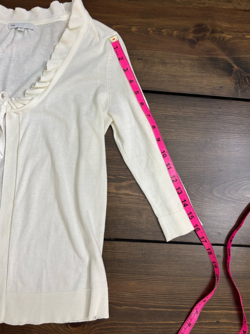 Gap Cotton Off White Ruffle Trim Tie Front Cardigan Size S - Picture 8 of 8